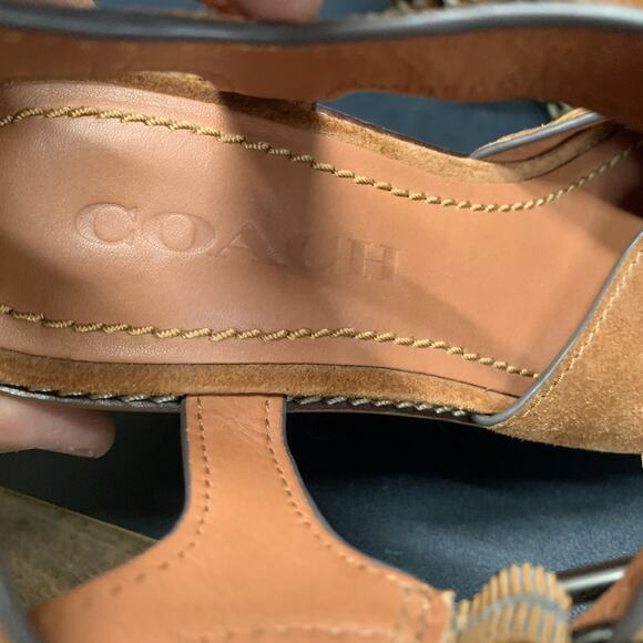 Coach Cross Band High Wedges Size 6.5B Brown Leather Suede Platform Espadrille - Picture 5 of 12